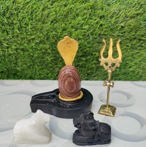 2 Inch Original Narmadeshwar Shivling with 4 Inch Jaladhari, Brass Naag, Nandi & Trishul Set | Premium Shivling for Home Temple