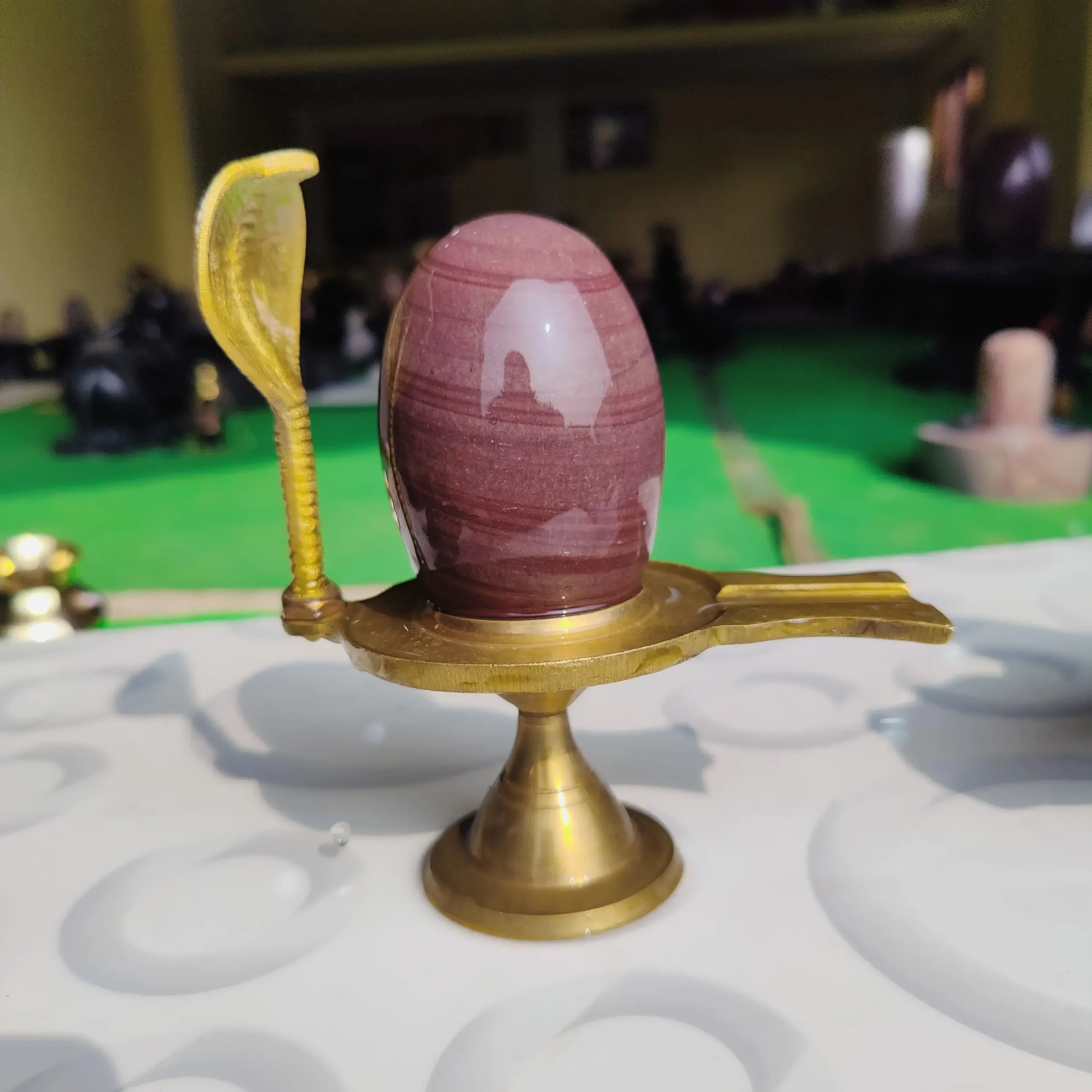 4 Inch Original Narmadeshwar Shivling with 8 Inch Brass Jaladhari | Premium Natural Stone Shivling for Home Temple