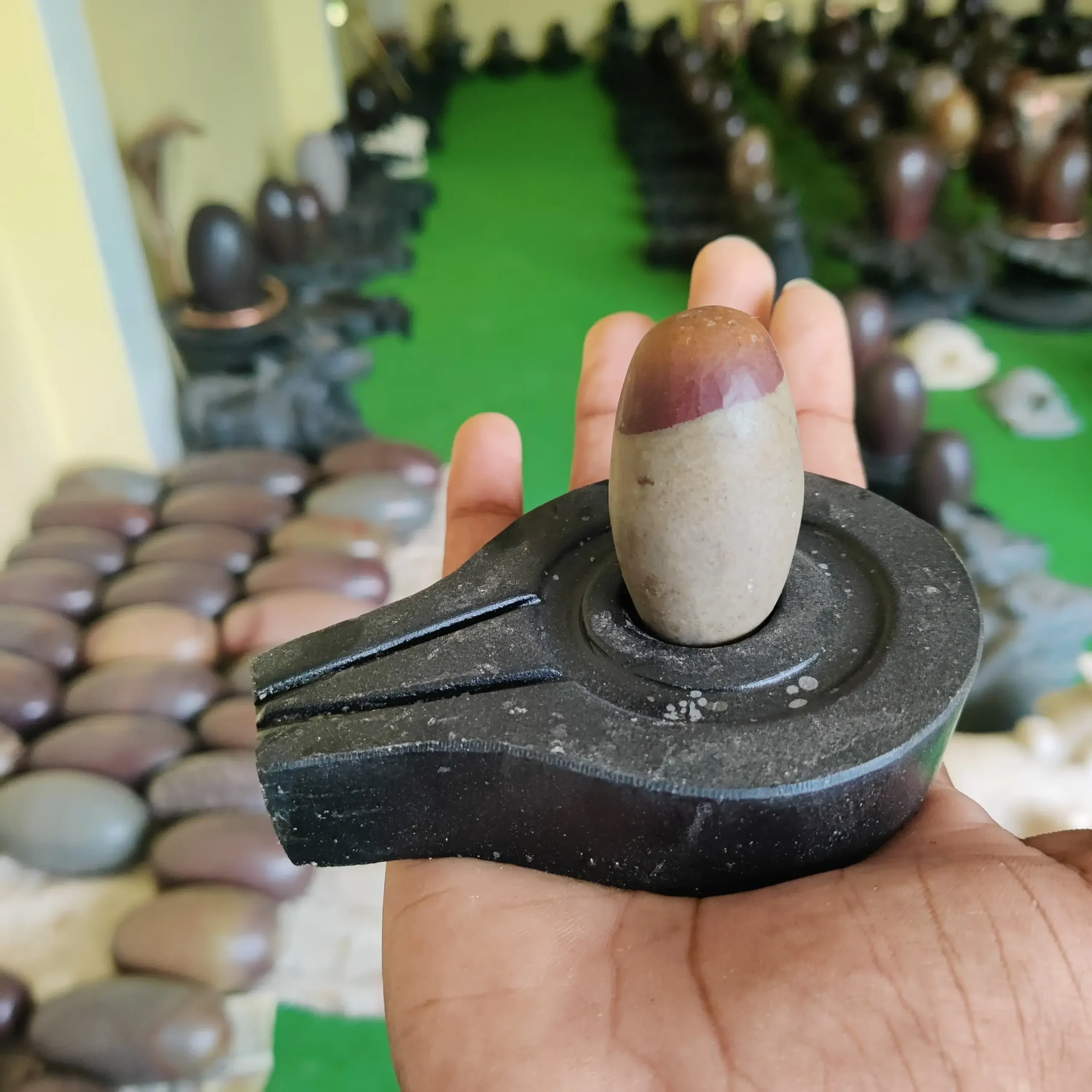 Premium 2 Inch Original Dual-Tone Narmadeshwar Shivling with 4 Inch Jaladhari | Handcrafted Natural Stone Shivling for Home Temple